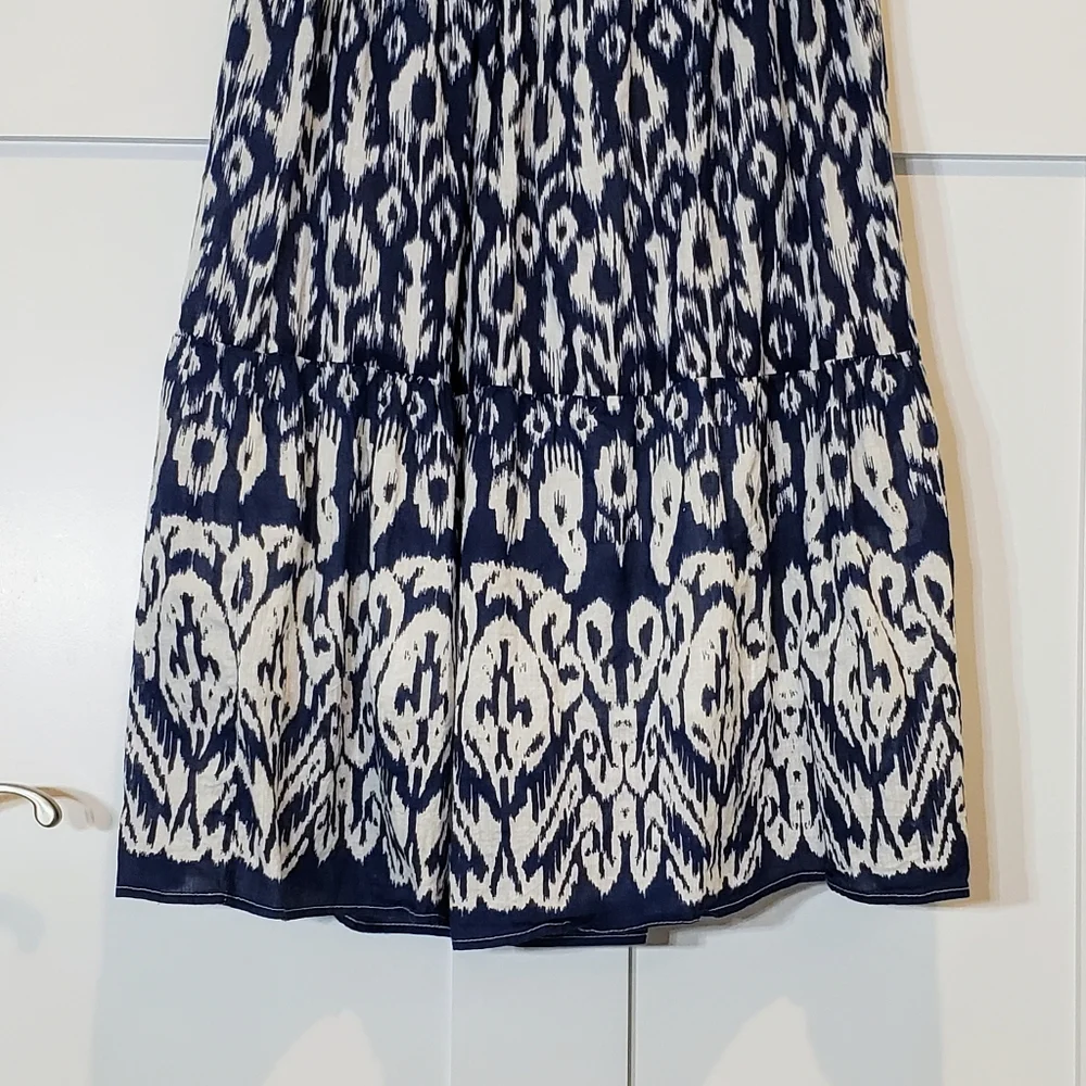 Mlle Gabrielle Maxi Skirt Tiered Lined 100% Cotton Blue White Print Size Small